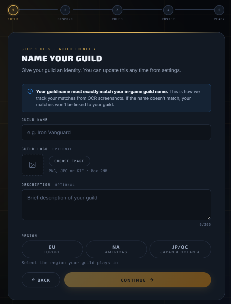 Guild setup wizard